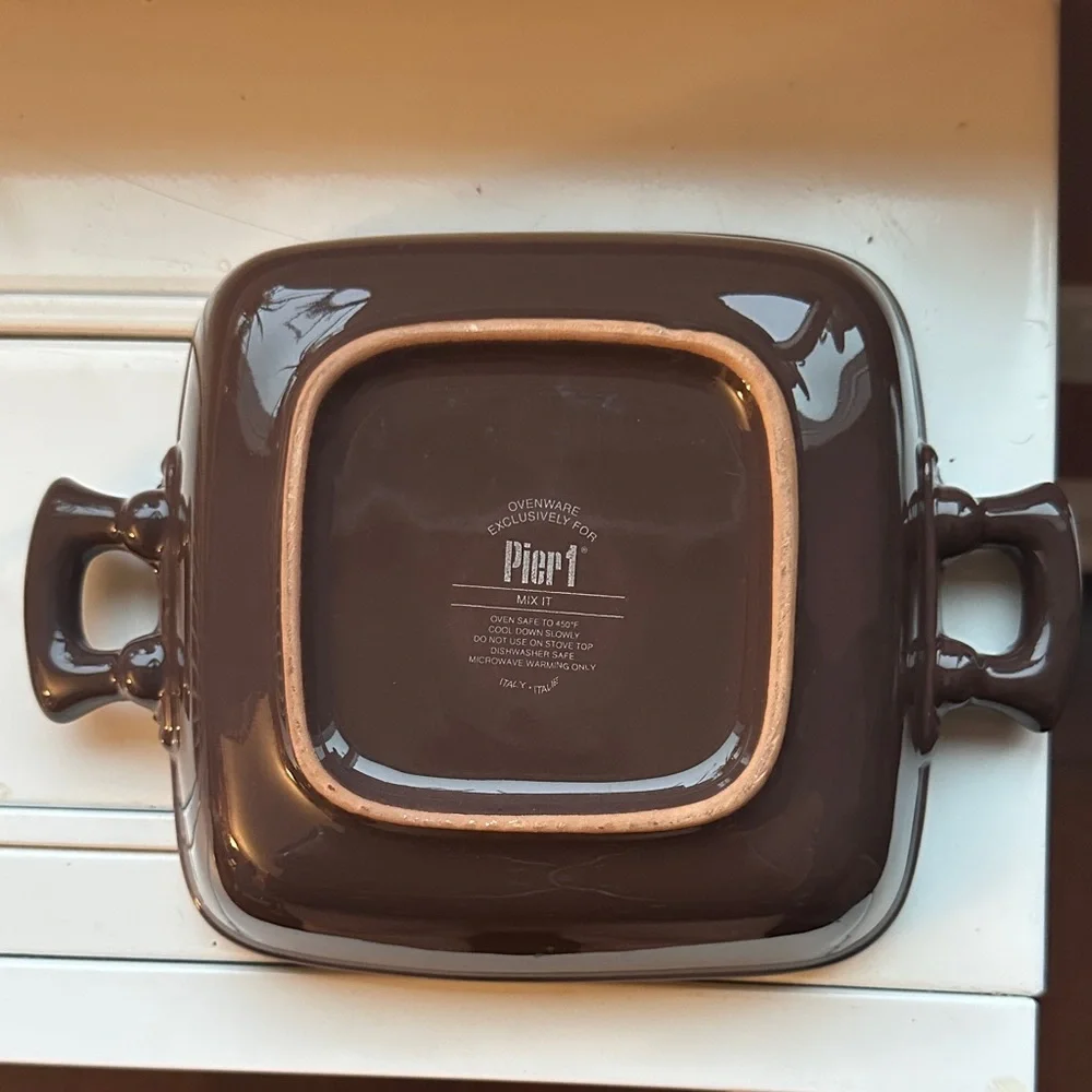Pier 1 Two/Tone Brown Ceramic Baking Dish with Handles Made in Italy